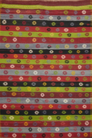 Vegetable Dye Kilim Striped Wool Rug 5x7