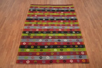 Vegetable Dye Kilim Striped Wool Rug 5x7