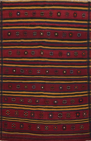 Elegant Geometric Wool Kilim Vegetable Dye Rug 5x7