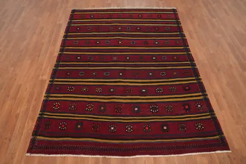 Elegant Geometric Wool Kilim Vegetable Dye Rug 5x7