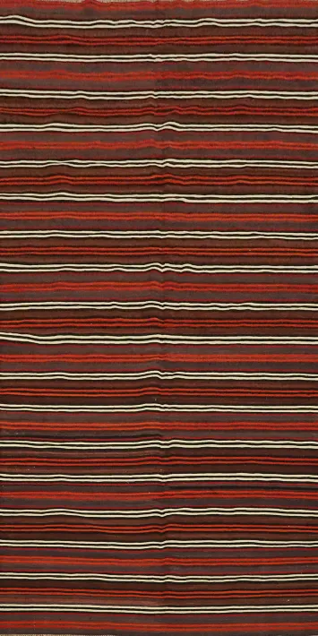 Vintage-Style Striped Kilim Area Rug 5x11 with Rich Earthy Tones