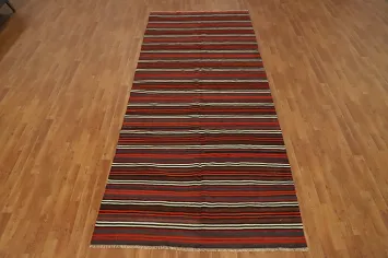 Vintage-Style Striped Kilim Area Rug 5x11 with Rich Earthy Tones