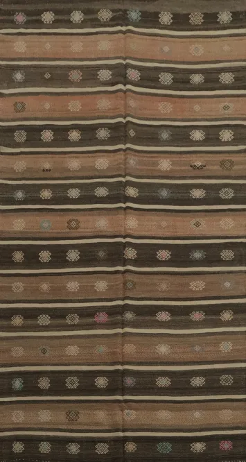Rustic Elegance Kilim Area Rug 6x11 with Intricate Stripe Details