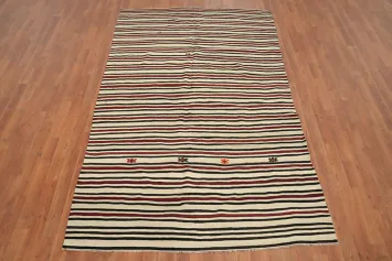 Elegant Handwoven Striped Kilim Area Rug 5x8 for Sophisticated Interiors