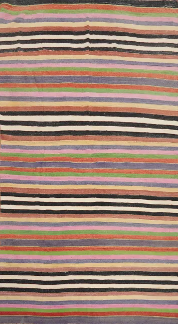 Vegetable Dye Kilim Striped Wool Area Rug 5x9