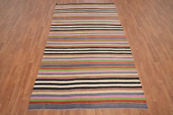 Vegetable Dye Kilim Striped Wool Area Rug 5x9