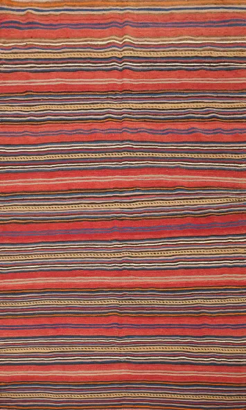 Vegetable Dye Kilim Striped Wool Area Rug 5x8