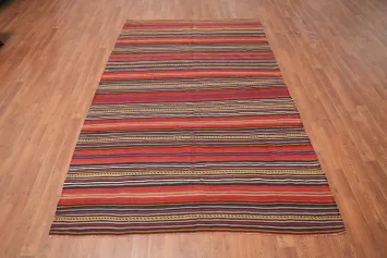 Vegetable Dye Kilim Striped Wool Area Rug 5x8