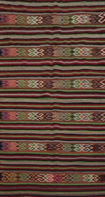 Vegetable Dye Kilim Striped Wool Area Rug 6x10