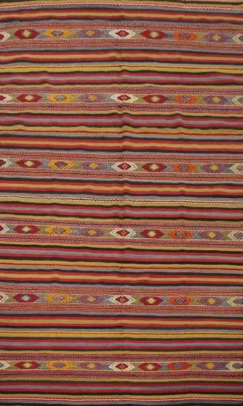 Striped Wool Kilim Vegetable Dye Area Rug 5x9