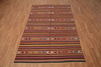 Striped Wool Kilim Vegetable Dye Area Rug 5x9