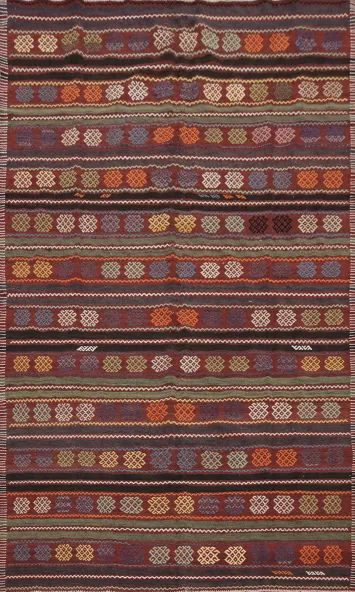 Handwoven Striped Kilim Area Rug 6x10 with Vibrant Color Accents