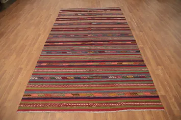 Vibrant Kilim Area Rug 6x10 with Bold Geometric Stripes Effect
