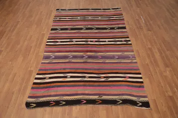 Vibrant Striped Pattern Kilim Area Rug 5x9 with Tribal Motifs