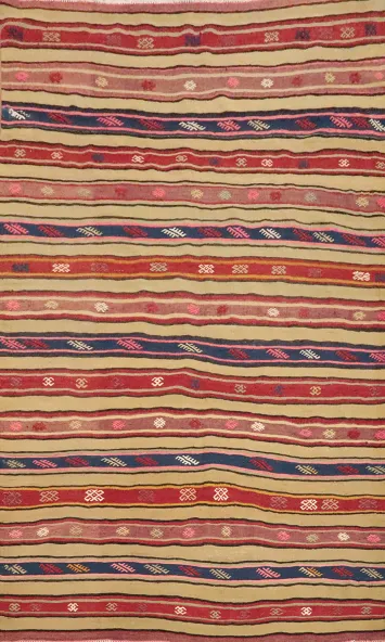 Vegetable Dye Kilim Striped Wool Area Rug 6x8