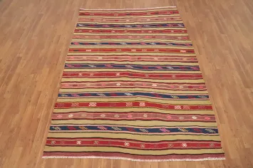 Vegetable Dye Kilim Striped Wool Area Rug 6x8