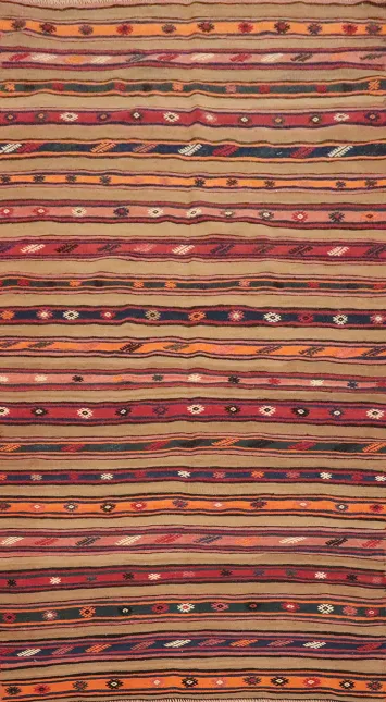 Vegetable Dye Kilim Striped Area Rug 5x8