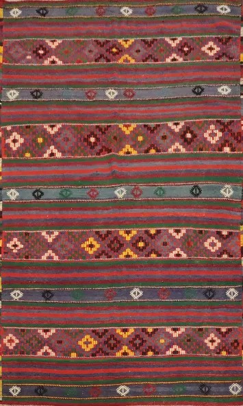 Vegetable Dye Kilim Striped Wool Area Rug 6x9