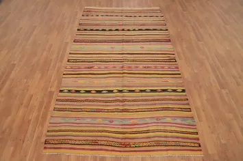 Vegetable Dye Kilim Striped Wool Area Rug 5x10