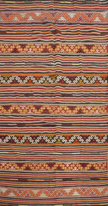 Vibrant Multicolor Handwoven Wool Kilim Area Rug 5x10