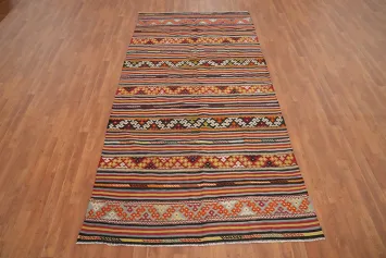 Vibrant Multicolor Handwoven Wool Kilim Area Rug 5x10