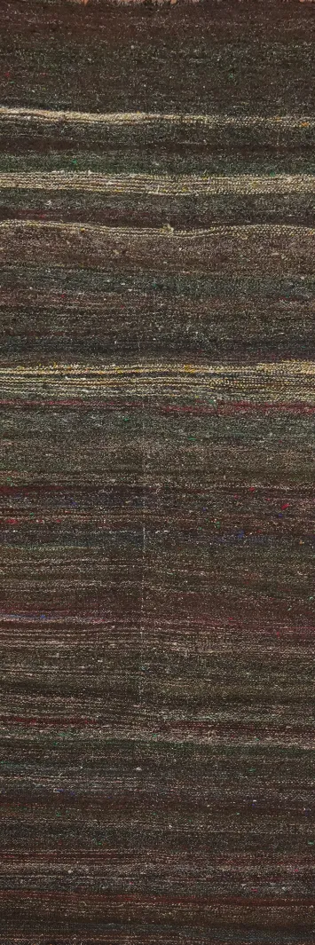Artisanal Threaded Kilim Runner Rug 3x11 with Rich Dark Design