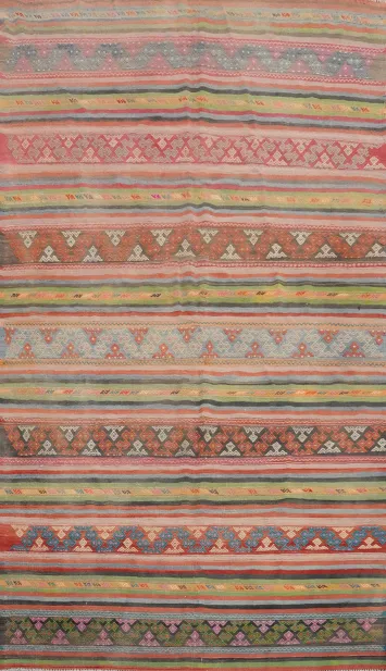 Colorful Striped Kilim Area Rug 5x9 with Geometric Patterns