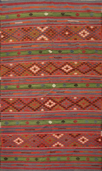 Southwestern Geometric Kilim Area Rug 6x10 with Bold Colorful Stripes
