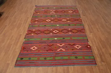 Southwestern Geometric Kilim Area Rug 6x10 with Bold Colorful Stripes