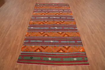 Vibrant Handwoven Kilim Area Rug 6x10 with Geometric Patterns