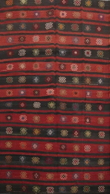 Handcrafted Geometric Striped Kilim Area Rug 6x10