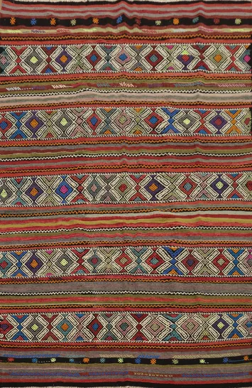 Geometric Handwoven Kilim Rug 5x7 with Rich Earthy Tones