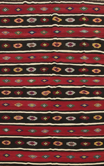 Vibrant Striped Kilim Area Rug 6x9 with Bold Colors and Patterns