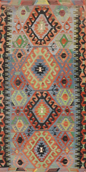 Vibrant Geometric Kilim Area Rug 5x10 with Bold Tribal Patterns
