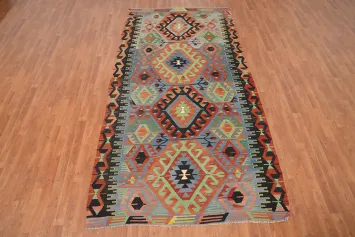 Vibrant Geometric Kilim Area Rug 5x10 with Bold Tribal Patterns