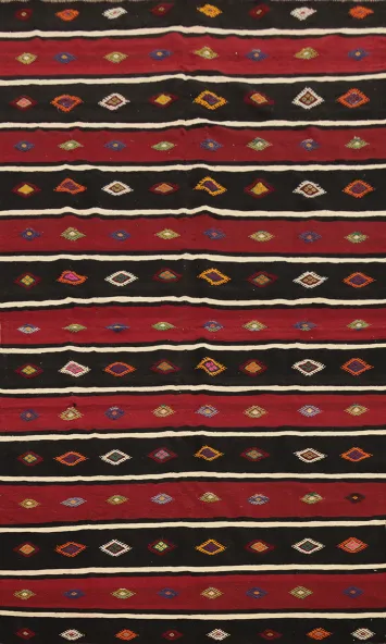 Striped Wool Kilim Vegetable Dye Area Rug 6x10
