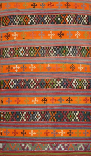 Striped Wool Kilim Vegetable Dye Area Rug 6x10