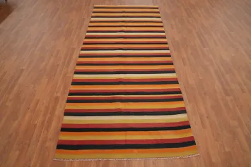 Vegetable Dye Kilim Striped Wool Area Rug 5x11