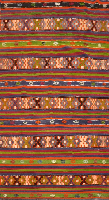 Vegetable Dye Kilim Striped Area Rug 6x11