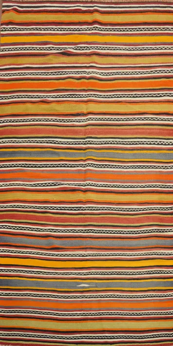 Vegetable Dye Kilim Striped Wool Area Rug 5x11