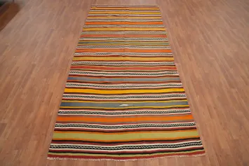 Vegetable Dye Kilim Striped Wool Area Rug 5x11