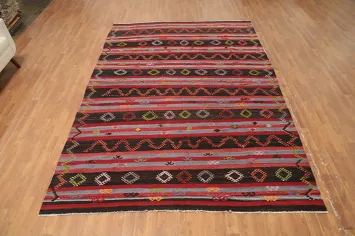 Vibrant Zigzag and Diamond Multi-Color Kilim Area Rug 7x11