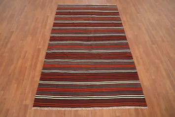 Handcrafted Wool Kilim Area Rug 5x8 with Bold and Soft Lines