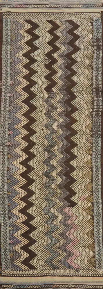 Elegant Chevron Kilim Runner Rug 3x9 in Earthy Tones