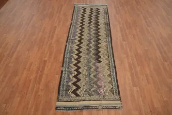 Elegant Chevron Kilim Runner Rug 3x9 in Earthy Tones
