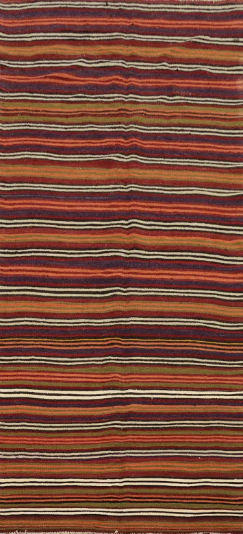 Warm Earth Tones Striped Kilim Area Rug 5x11 for Cozy Living Spaces