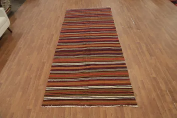 Warm Earth Tones Striped Kilim Area Rug 5x11 for Cozy Living Spaces