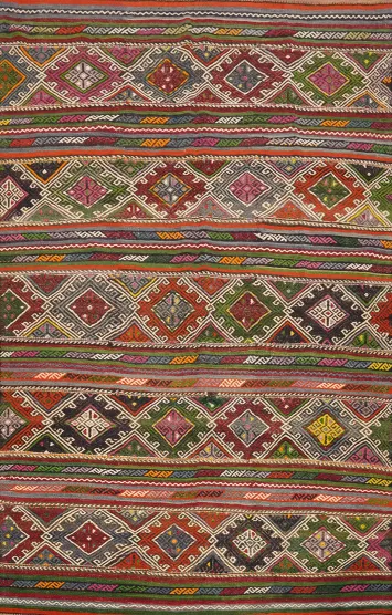 Tribal Kilim Area Rug 5x8 with Geometric Patterns and Rich Colors