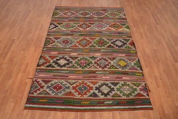 Tribal Kilim Area Rug 5x8 with Geometric Patterns and Rich Colors