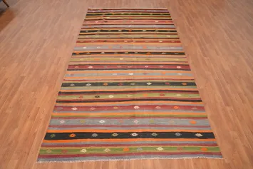 Rustic Striped Kilim Area Rug 6x11 Featuring Dynamic Designs